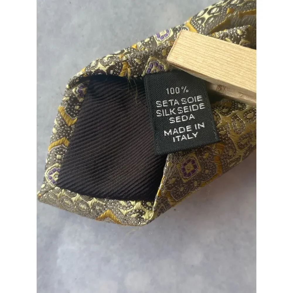 Ermenegildo Zegna Tie 100% Silk Made in Italy Gold & Silver Neck Tie 61